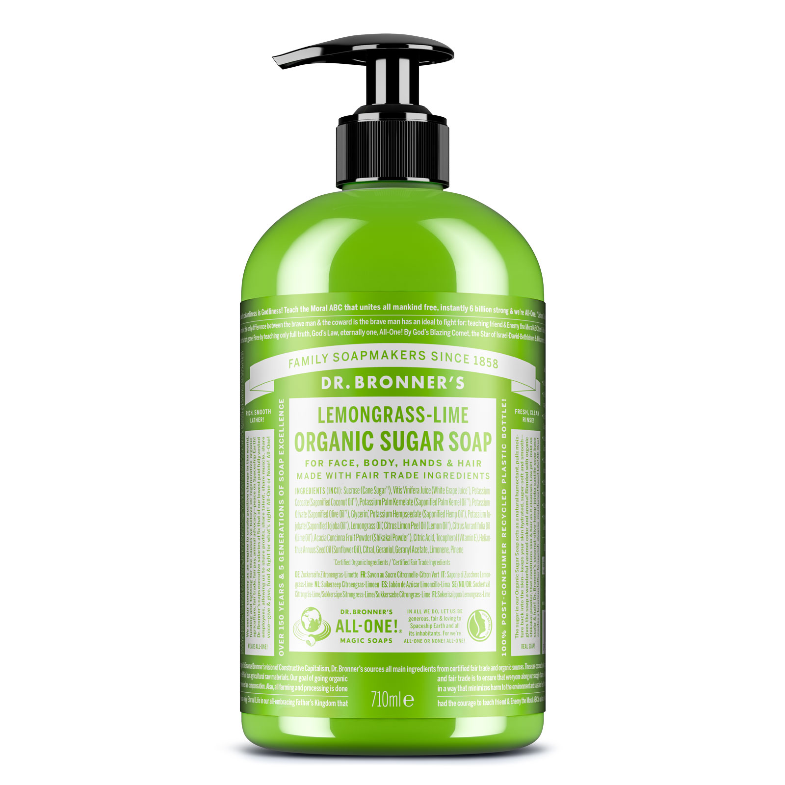 ORGANIC SUGAR SOAP Flüssigseife Pumpe Zitronengras Limette 710 ml