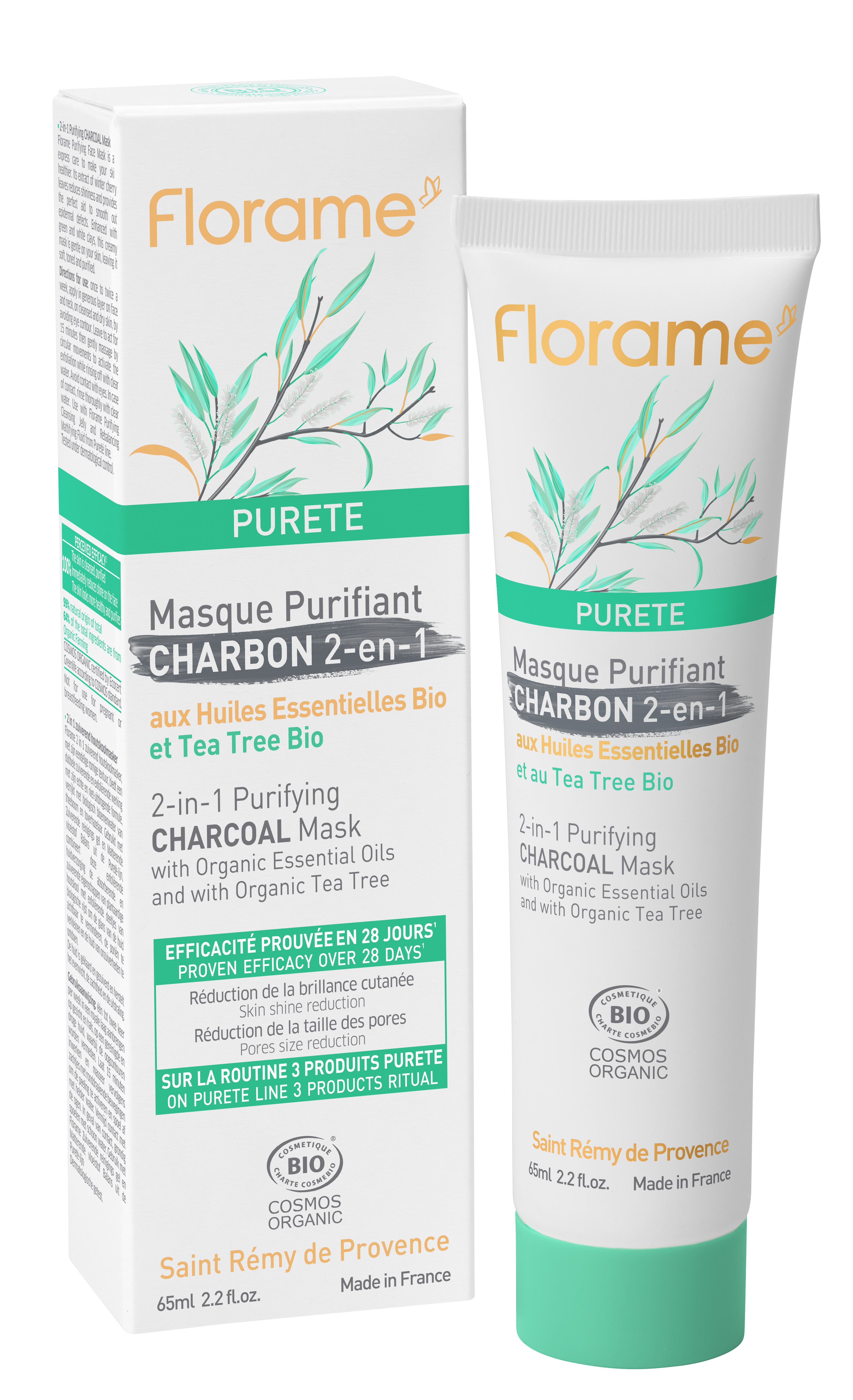 Florame 2 in 1 Reinigende Maske mit Teebaum und Aktivkohle 65 ml