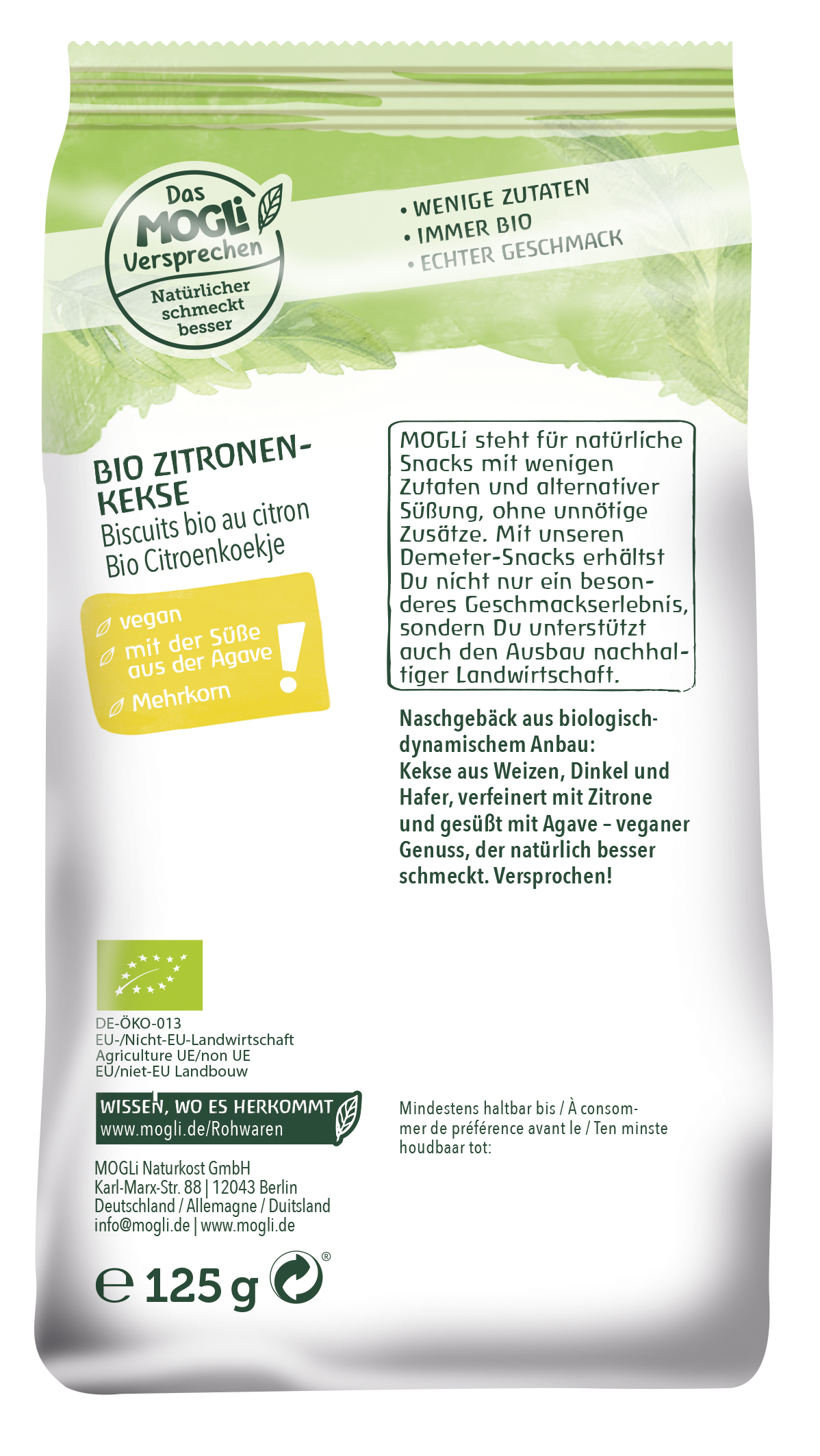 Bio Zitronen Kekse 125g VEGAN**