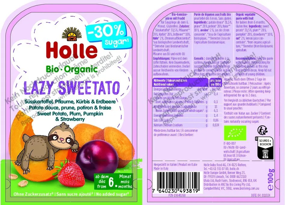 Lazy Sweetato – Süsskartoffel, Pflaume, Kürbis, Erdbeere und Hafer 100g