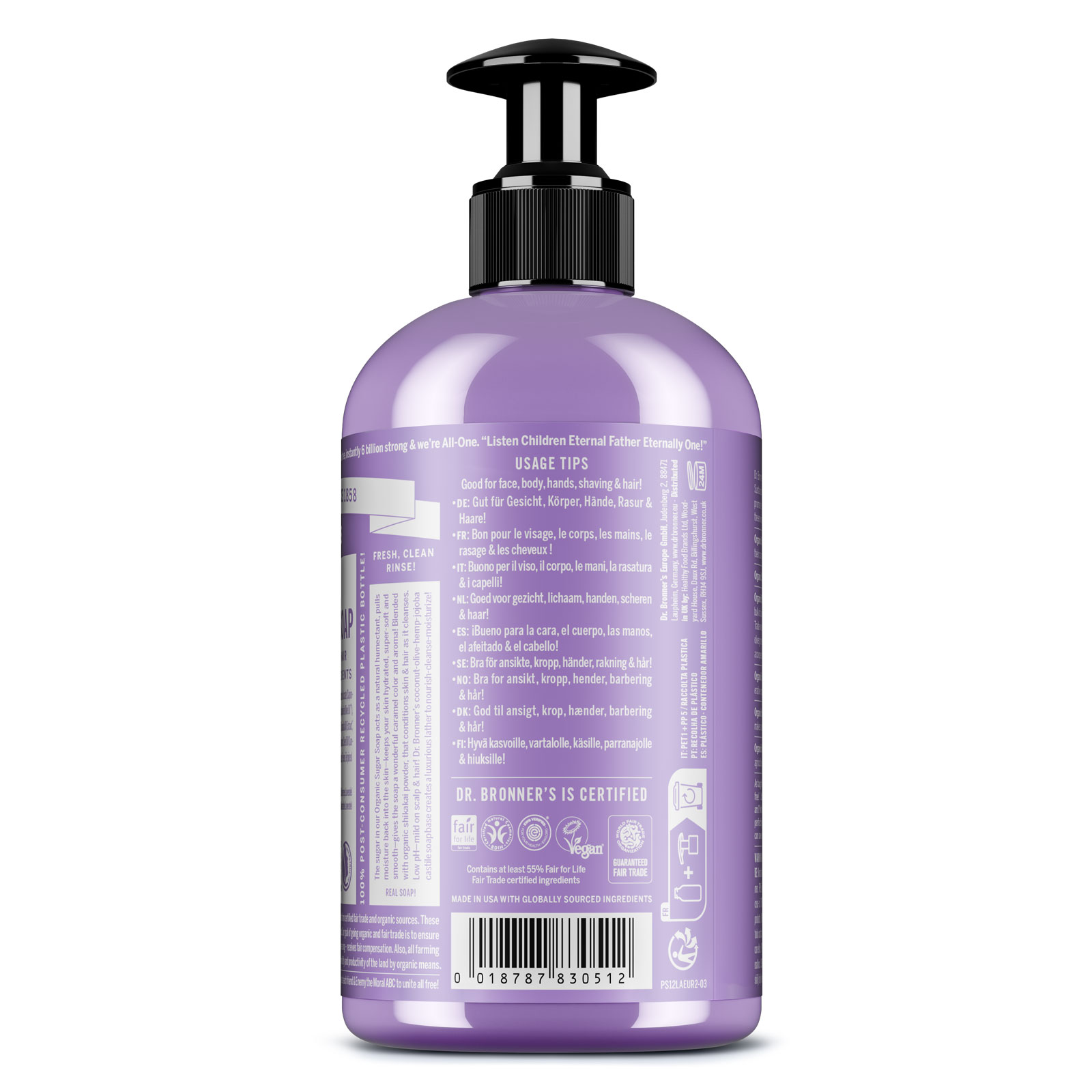 ORGANIC SUGAR SOAP Flüssigseife Pumpe Lavendel 355 ml