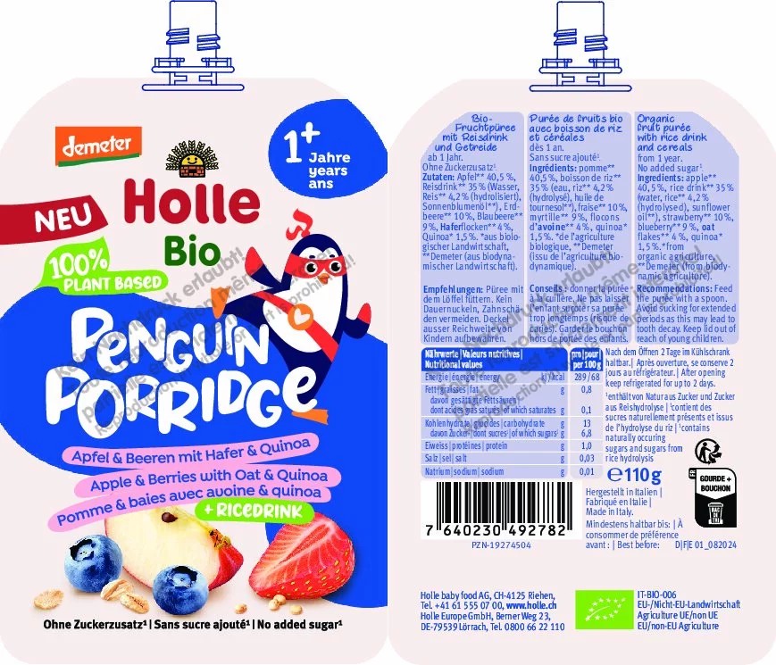 Penguin Porridge Apfel Beeren Hafer Quinoa 110g#