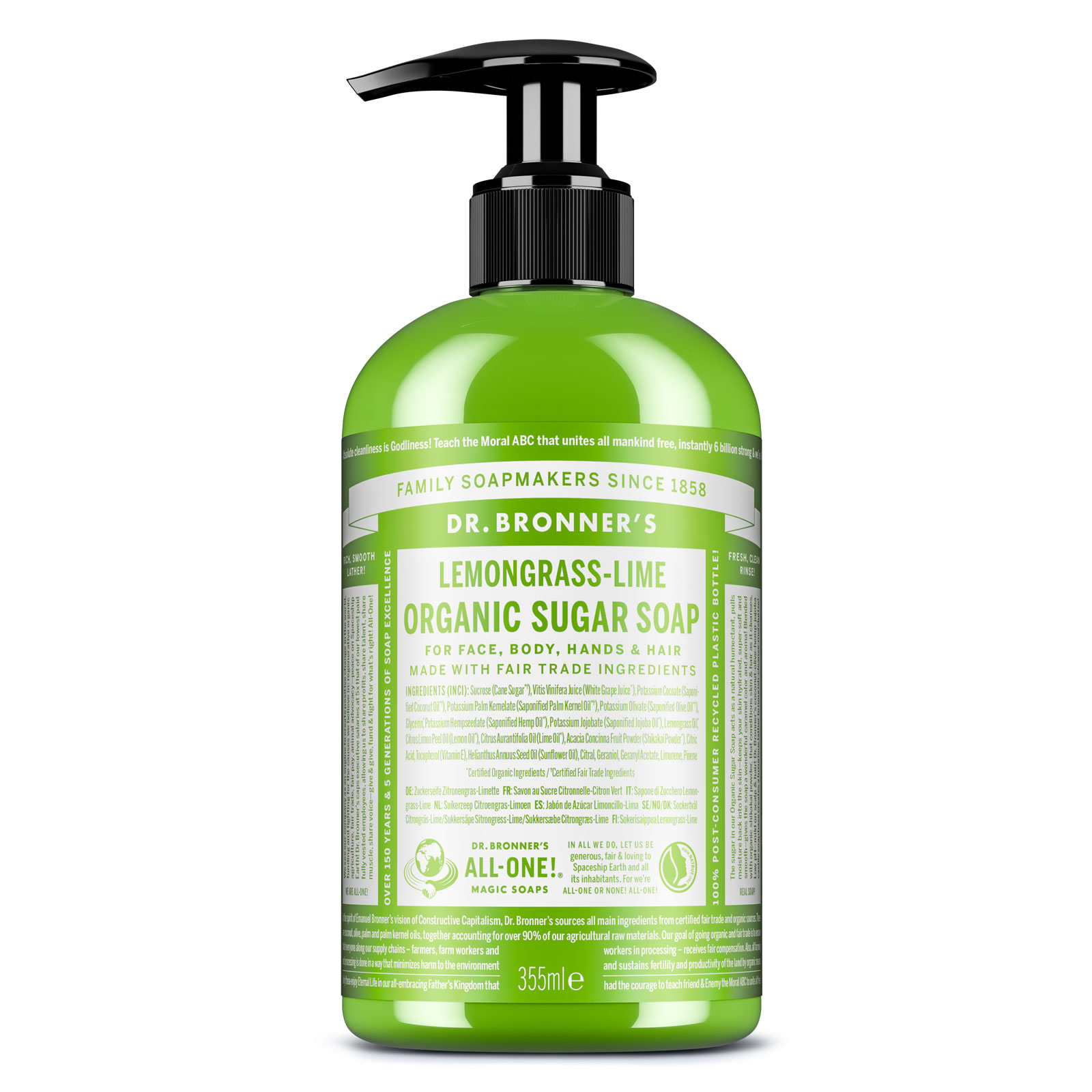 ORGANIC SUGAR SOAP Flüssigseife Pumpe Zitronengras Limette 355 ml