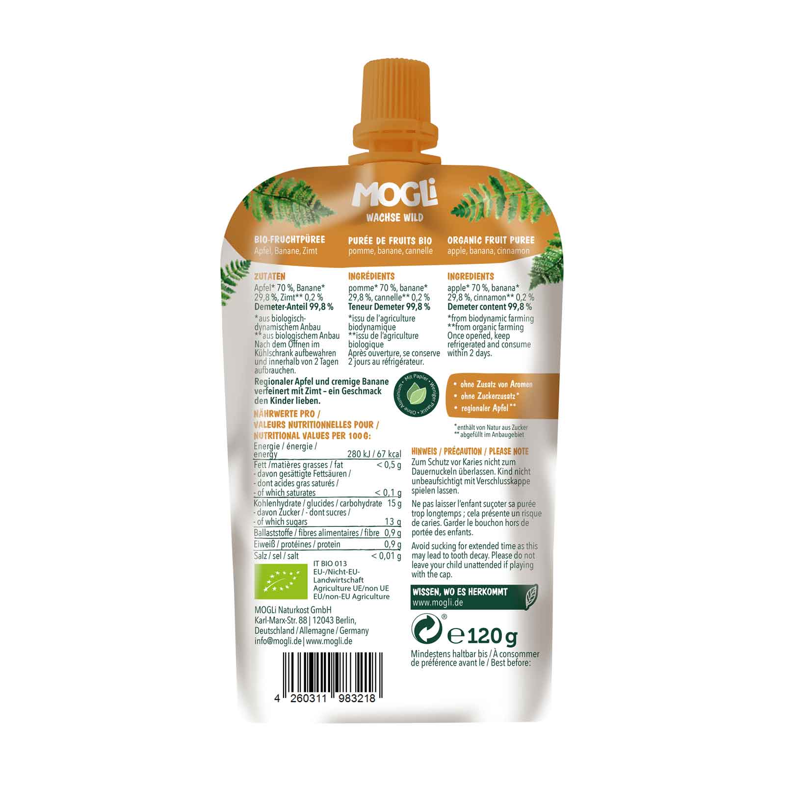 Bio Apfel Zimt Quetschi 120g VEGAN