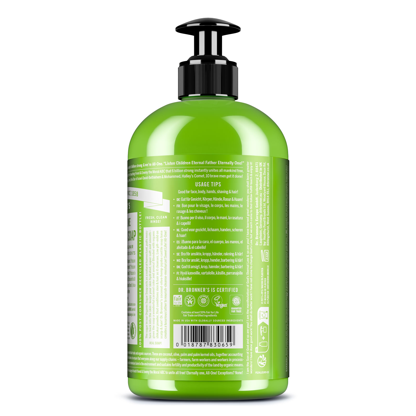 ORGANIC SUGAR SOAP Flüssigseife Pumpe Zitronengras Limette 710 ml