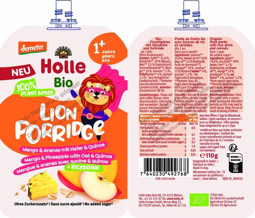 Lion Porridge Mango&Ananas mit Hafer&Quinoa 110g Lion Porridge Mango&Ananas mit Hafer&Quinoa 110g