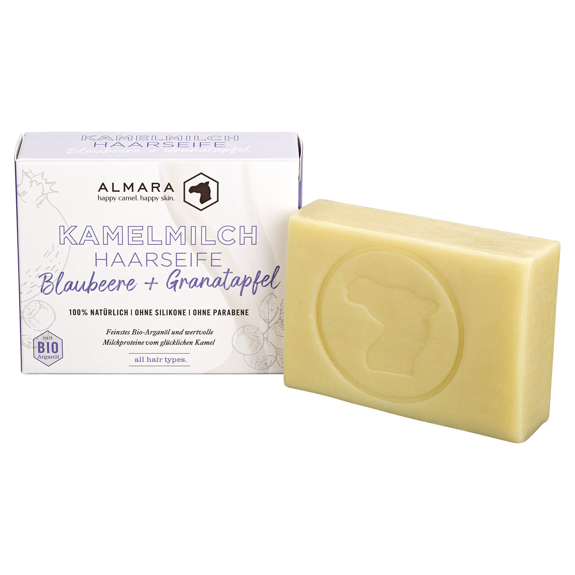 Kamelmilch Haarwaschseife Blaubeere & Granatapfel 100g Kamelmilch Haarwaschseife Blaubeere & Granatapfel 100g