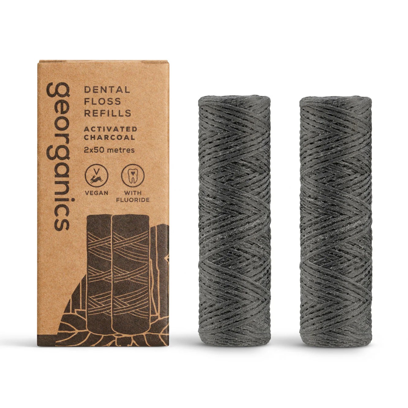 GEORGANICS Zahnseide Aktivkohle mit FLUOR Refill, 2x50mt