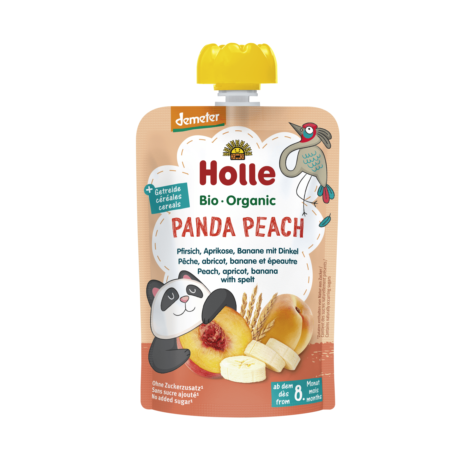 Panda Peach - Pouchy Pfirsich, Aprikose & Banane mit Dinkel, 100g Panda Peach - Pouchy Pfirsich, Aprikose & Banane mit Dinkel, 100g