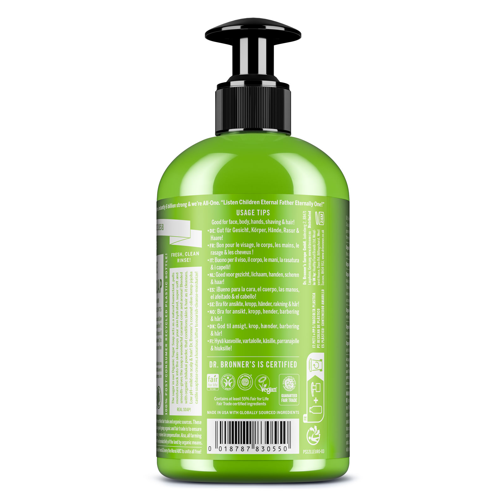 ORGANIC SUGAR SOAP Flüssigseife Pumpe Zitronengras Limette 355 ml