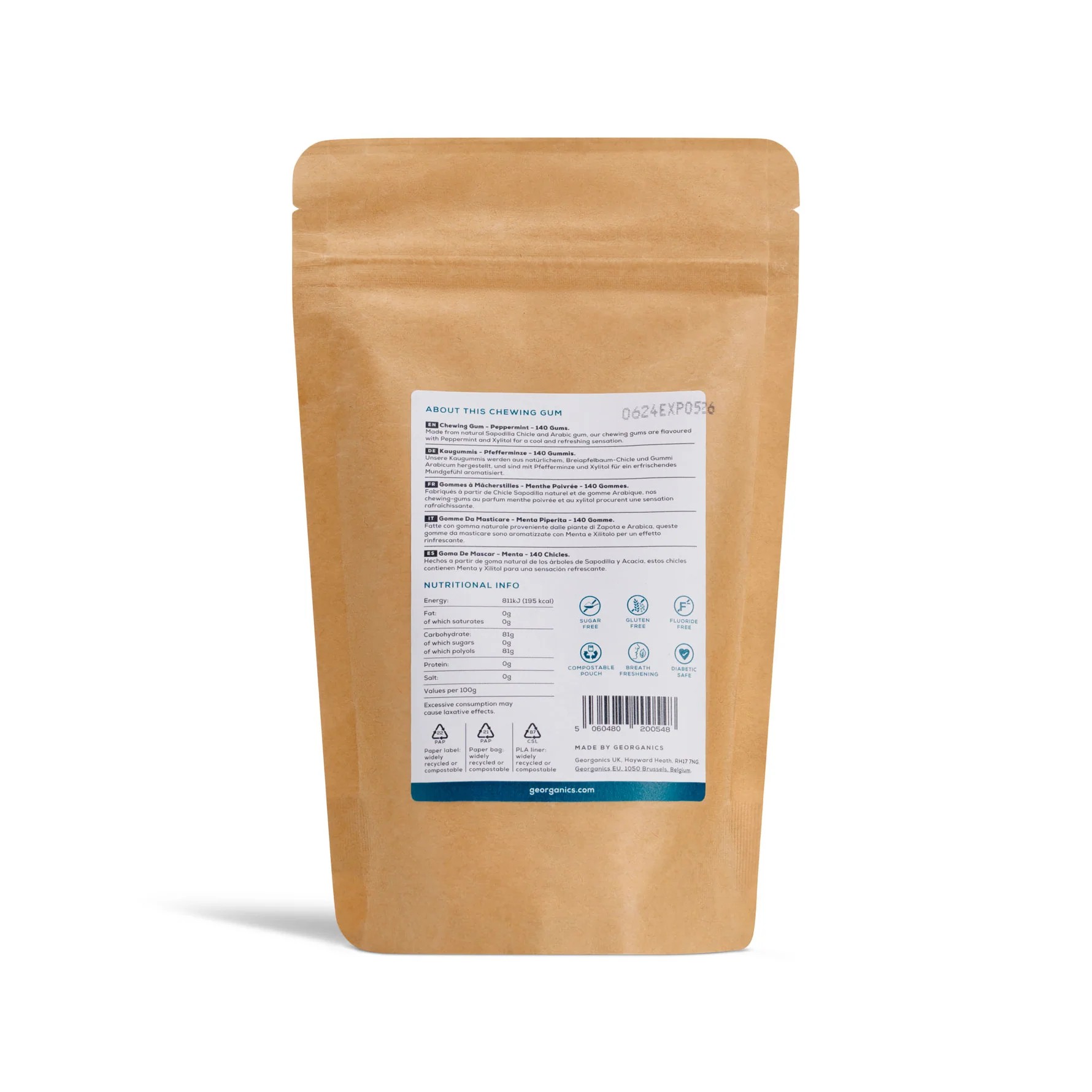 GEORGANICS Kaugummi Pfefferminz, Nachfüllung 140gums