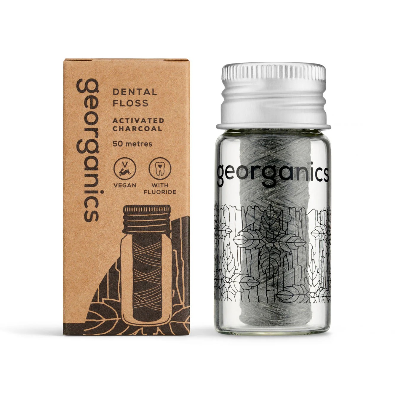 GEORGANICS Zahnseide Aktivkohle mit Fluorid, 50mt