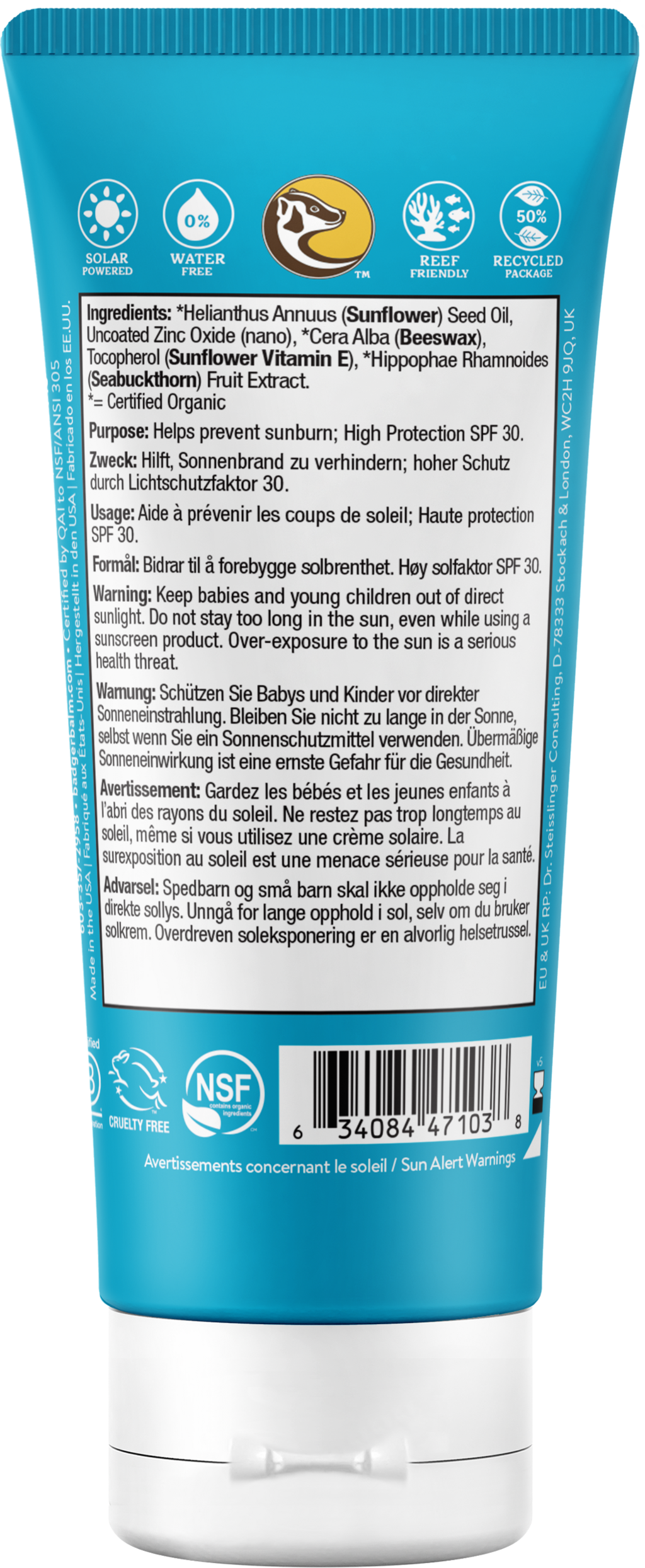 BADGER Sonnencreme Active LSF30, OHNE Duft 87ml