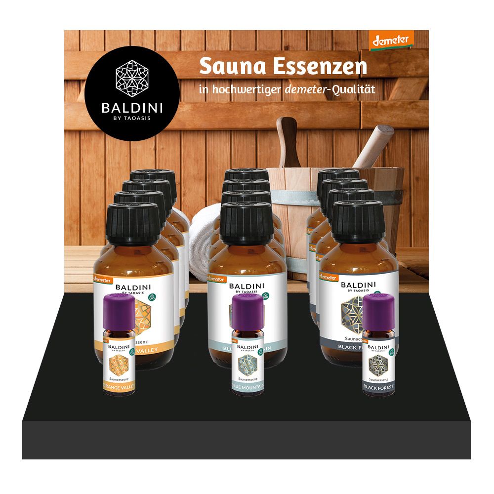 Saunaessenzen  Display (3 Sorten, je 4 Stück, je 1 Tester 10 ml)